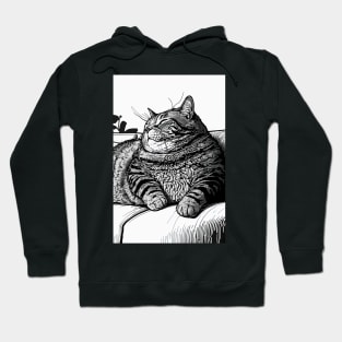 Fat Cat Lounging on the Couch, Black and White Hoodie